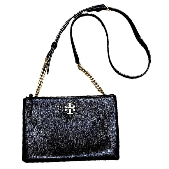 👜💎 TORY BURCH Kira Crossbody‎ Bag | Black Pebbled Leather Gold Chain LIKE NEW - Picture 1 of 9